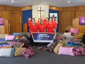 Donation of 72 pillows and homemade pillow cases from the Thrivent Action Team